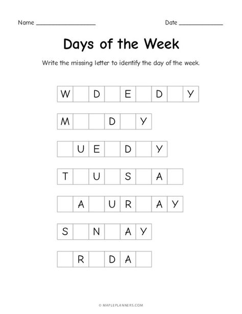 Days Of The Week Worksheet, Advent Calendar Activities, Bingo For Kids, Calendar Activities, Printable Puzzles For Kids, Worksheets For Kindergarten, Free Puzzles, 1st Grade Math Worksheets, School Coloring Pages