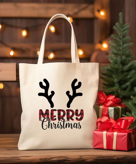 Cricut Christmas Bags, Christmas Souvenir, Christmas Tote Bag Painting Ideas, Christmas Totes Cricut, Christmas Tote Bag Gift, Diy Bag Painting, December Gift, Merry Chistmas, Hoof Print