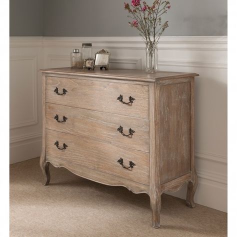 Contemporary Chest Of Drawers, French Style Bedroom Furniture, French Chest Of Drawers, French Furniture Bedroom, French Style Bedroom, Three Drawer Dresser, White Chest Of Drawers, Side Drawers, Bedroom Chest Of Drawers