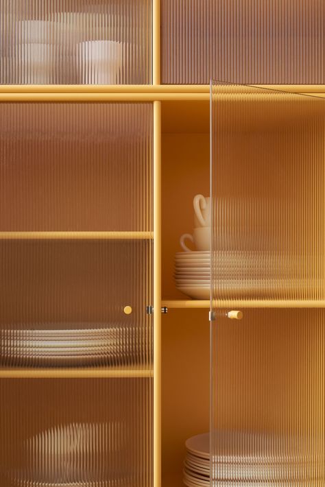 The RIPPLE Cabinets represent a modern take on conventional⁠ design 💛⁠ Meticulously crafted with rippled glass doors and adjustable shelves.⁠ #montanafurniture #madeindenmark #euecolabel #danishdesign #colourfulinteriors #dontjudgeacolour #sustainablefurniture #letscreateplayfulspaces Modern Glass Cabinet, Glass Cabinet Door, Movable Shelf, Montana Furniture, Shelving Storage, Cabinet Glass, Modular Storage, Glass Cabinet Doors, Glass Cabinet