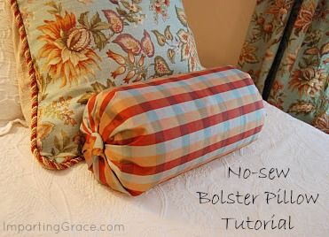 No-sew Bolster Pillow Tutorial | ImpartingGrace.com No Sew Pillow Covers, Neck Roll Pillow, Diy Pillow Covers, Roll Pillow, Pillow Tutorial, Sewing Pillows, Bolster Pillow, Diy Pillows, How To Make Pillows