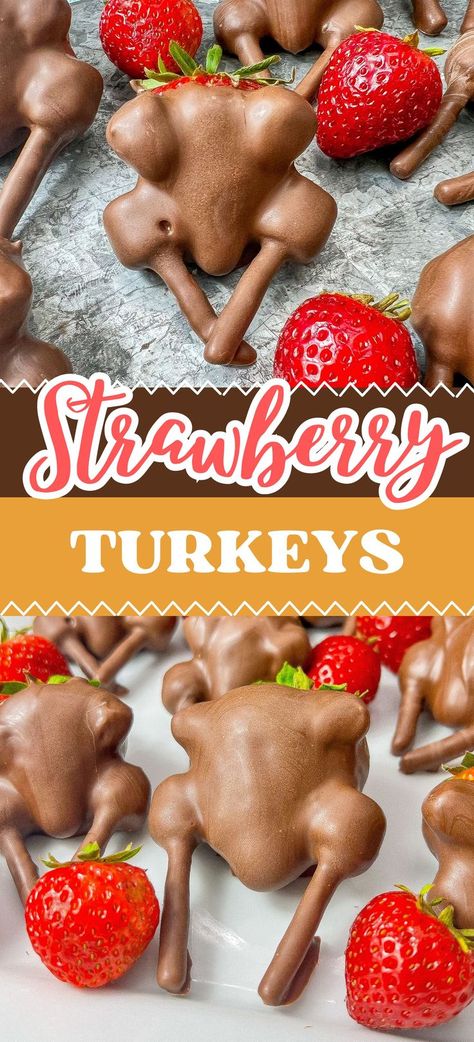 chocolate turkeys on table Thanksgiving Turkey Strawberries, Chocolate Covered Strawberry Turkeys, Turkey Pretzel Treats, Strawberry Turkeys, Turkey Desserts, Thanksgiving Chocolates, Chocolate Turkey, Christmas Food Ideas, Christmas Crunch