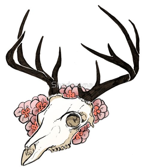 Unicorn Skull Drawing, Deer Skull Art Drawing, Deer Skull Drawing Simple, Animal Skull Drawing Flowers, Deer Skull Illustration, Deer Skull Tattoo, Deer Skull, Deer Skull Drawing, Animal Skull Drawing