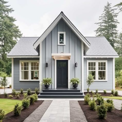 3+ Perfect Light Exterior Paint Colors for Small Houses • 333+ Inspiring Lifestyle Ideas Tiny Home Exterior Colors, Modern American Classic House, Light Blue House Exterior Colour Schemes, Paint Colors For Small Houses, Light Exterior House Colors, Light Gray Exterior House Colors, Blue Grey Exterior House Colors, Blue Gray Exterior House Colors, Light Blue House Exterior