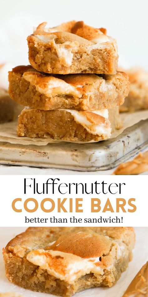 Marshmellow Peanutbutter Squares Easy, Ooey-gooey Salted Peanut Butter Oatmeal Cookie Bars, Ooey Gooey Desserts, Peanut Butter Ooey Gooey Bars, Gooey Peanut Butter Bars, Fluffernutter Cookie Bars, Jiff Peanut Butter Cookies, Peanut Butter And Blueberry, Fluffernutter Bars