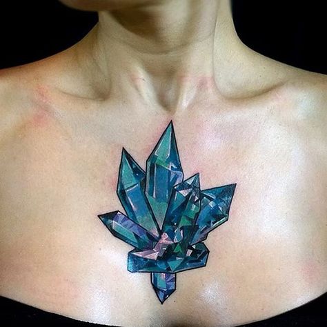 Crystal Chest Tattoo Crystal Tattoos, Gem Tattoo, Crystal Tattoo, Kunst Tattoos, Fusion Ink, Cool Chest Tattoos, Pieces Tattoo, Chest Tattoos, Chest Tattoos For Women