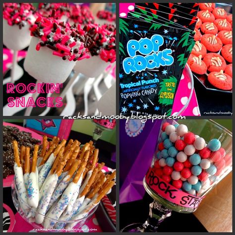 diy rockstar party | Rock Star party Food Elton John Party Decorations, Rockstar Party Food, Rock Star Party Food Ideas, Dance Party Food Ideas, Rock Star Party Food, Glam Rock Birthday Party Ideas, Rockstar Goodie Bags, Born To Rock Birthday Party Food, Rockstar Princess