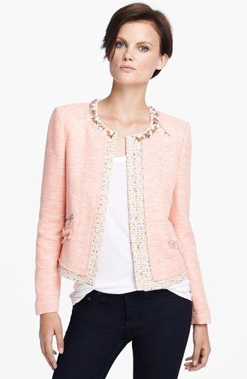 Mcginn 'Maria' Beaded Collar Jacket Coral Jacket, Coral Blazer, Semi Casual, Chanel Jacket, Boucle Jacket, Summer Attire, Beaded Collar, Collar Jacket, Fashion Attire