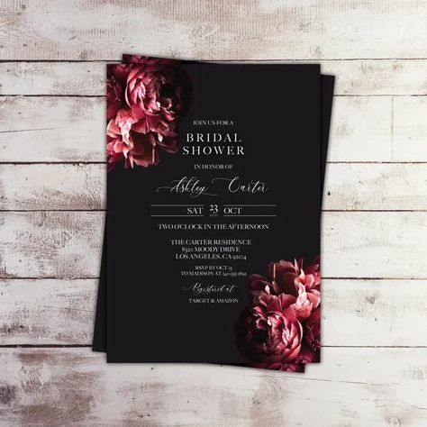 EDITABLE Moody Bridal Shower Invitation, Dark Floral Invitation, Romantic Moody Floral Wedding Shower Invite, Template | Etsy Moody Floral Wedding, Moody Wedding Invitations, Baby Shower Advice Cards, Winter Bridal Showers, Fall Birthday Parties, Budget Friendly Wedding, Floral Save The Dates, Fall Bridal Shower, Wedding Shower Invitations