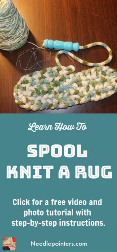 How to make a Spool Knitted Rug | Needlepointers.com Loom Knitted Projects, Spool Loom Projects, Loom Knit Rug, Knit A Rug, Knitting Nancy Projects, Knitted Rugs Pattern Free, How To Make A Rug, Diy Knitting Spool, Round Loom Knitting Projects