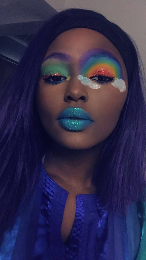 Rainbow makeup look for pride month Creative Pride Makeup, Alt Pride Makeup, Rainbow Makeup Looks, Pride Makeup Trans, Makeup Inspired By Pride Flags, Fantasy Fits, Makeup Looks Black Women, Rainbow Pride Eyeshadow, Rainbow Pin