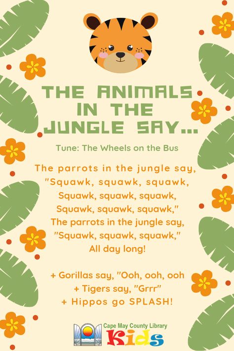 Such A Fun Action Song! Great For Incorporating Movement Into Animal And Jungle Themes. Head Over To The … Animals In The Jungle, Preschool Jungle, Jungle Animal Art, Jungle Theme Classroom, Library Programming, Rainforest Theme, Circle Time Songs, Kindergarten Songs, Classroom Songs