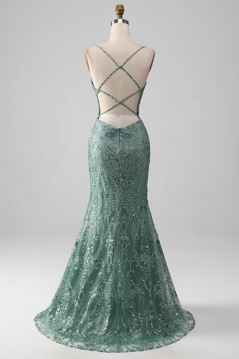 Enchanted Dresses Prom, Sea Foam Green Prom Dresses, Stunning Homecoming Dresses, Prom Dresses 2024 Sparkly, Prom Dress Inspo Sparkly, Sage Prom Dresses, Prom Dresses Fitted, Green Dress Prom, Sage Prom Dress