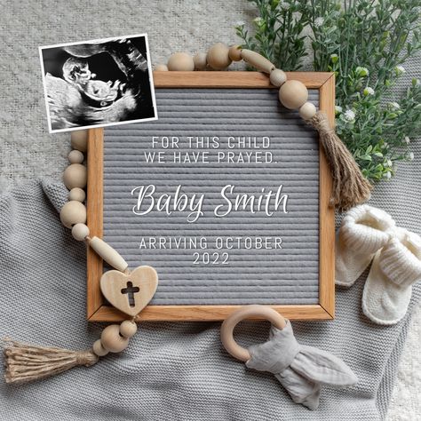 For This Child We Prayed Announcement, For This Child We Prayed, For This Child I Have Prayed, Pregnancy Announcement Board, Neutral Pregnancy Announcement, Baby Announcement Template, Baby 2 Announcement, Pregnancy Announcement Pictures, Announcement Pictures