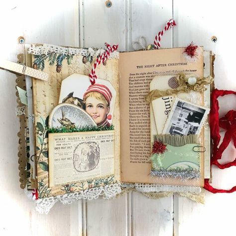 Vintage Christmas Junk Journal Ideas, December Daily Junk Journal, Victorian Junk Journal Page Ideas, Vintage Christmas Junk Journal, Christmas Junk Journal Cover Ideas, Junk Journal Christmas Ideas, Christmas Junk Journal Page Ideas, Christmas Junk Journal Ideas, Christmas Scrapbook Ideas