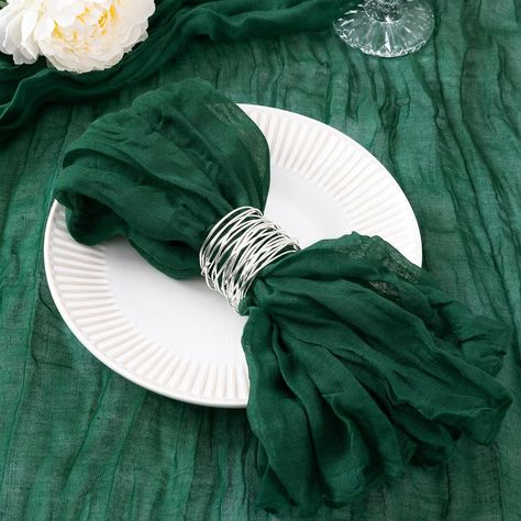 PRICES MAY VARY. Package Included : 50pcs Emerald Green Cheesecloth Napkins with Wrinkled Texture. Each rustic gauze dinner napkin is 21" x 21". Premium Material : The graceful cheesecloth napkins bulk are made of soft premium cotton gauze fabric, hand-dyed from natural material, smooth and breathable. All edges are carefully stitched to keep a perfect flowy condition. Durable, wear and tear resistant, not easy to loose thread or fade. Exquisite Wrinkled Texture : Pleating craft brings a boho an Flameless Candles Wedding, Cheesecloth Napkins, Boho Thanksgiving, Country Dining Tables, Fall Napkins, Napkins Cloth, Greenery Wedding Decor, Linen Dinner Napkins, Photo Backdrop Wedding