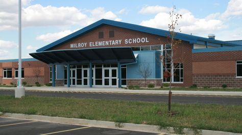 Milroy Elementary School Elementary School Building Design, Elementary School Exterior, School Building Exterior, Elementary School Building, School Building Plans, School Exterior, Masonry Design, School Building Design, Brick Block