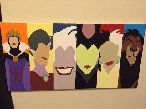 Disney Villains Painting Canvas, Disney Villains Painting, Villain Painting, Disney Canvas Art, Disney Canvas, Canvas Collage, Disney Villain, Cute Canvas Paintings, Disney Villains Art