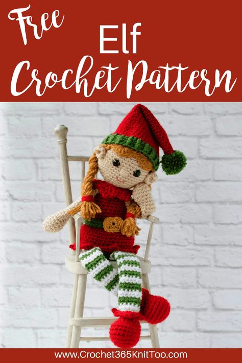 Darling crochet elf pattern is perfect for the holiday. Pose her around your house or crochet the elf for a gift. #crochetelf #crochetelves #crochet365knittoo Elf Amigurumi, Elf Pattern, Crochet Elf, Crocheted Christmas, Crochet Xmas, Pola Amigurumi, Christmas Patterns, I Love This Yarn, Holiday Crochet