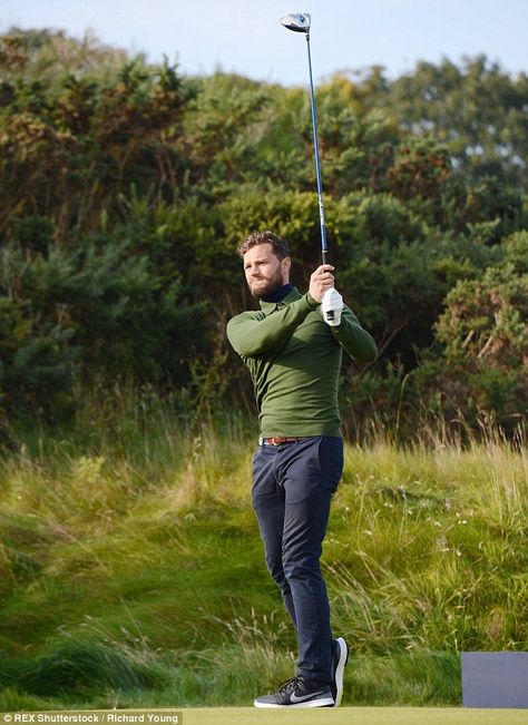 Supportive: Recently, Jamie revealed how supportive his wife had been of his decision to t... Golf Fashion Men, Mens Golf Fashion, Men Sportswear, Alfred Dunhill, Golf Photography, Jaime Dornan, Golf Style, Glamour Uk, Golf Attire