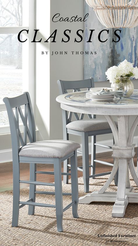 Small Coastal Dining Table, Coastal Breakfast Table, Beachy Kitchen Table, Round Counter Height Dining Table, Two Tone Kitchen Table And Chairs, Coastal Dining Tables, Coastal Dining Room Chairs, Coastal Dining Set, Coastal Kitchen Table And Chairs