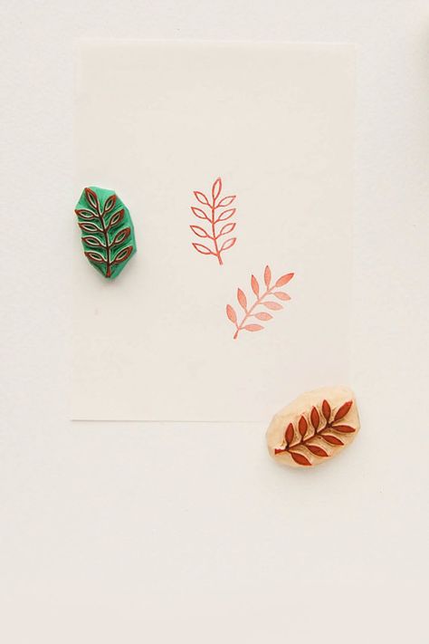 Stamp Painting Ideas, Rowan Leaf, Stamp Painting, Leaf Stamp, Diy Stationary, Lino Prints, Handmade Stamps, Stamp Making, Custom Stamps