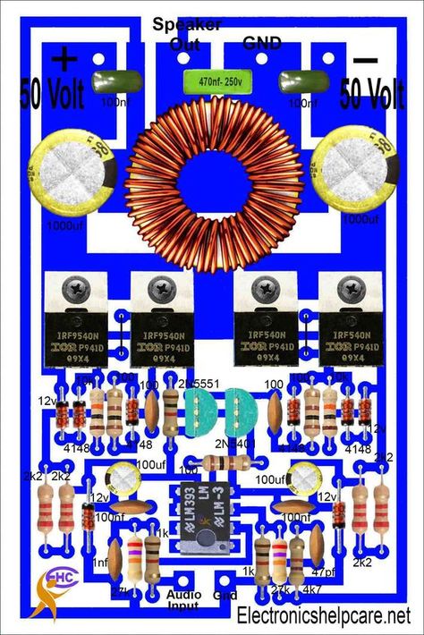 Audio Amplifier Circuit Diagram, Amplifier Circuit Diagram, Amplificatori Audio, Diy Amplifier, Electrical Circuit, Subwoofer Amplifier, Electric Circuit, Class D Amplifier, Sound Boxes