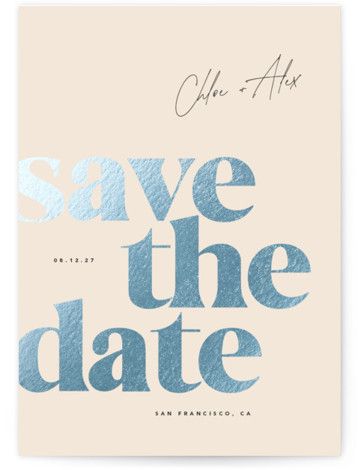 This contemporary Save the Date card features typography with a mid-century modern feel. Save The Date Card, Save The Date Cards, Save The Date, Typography, Mid Century, Feelings