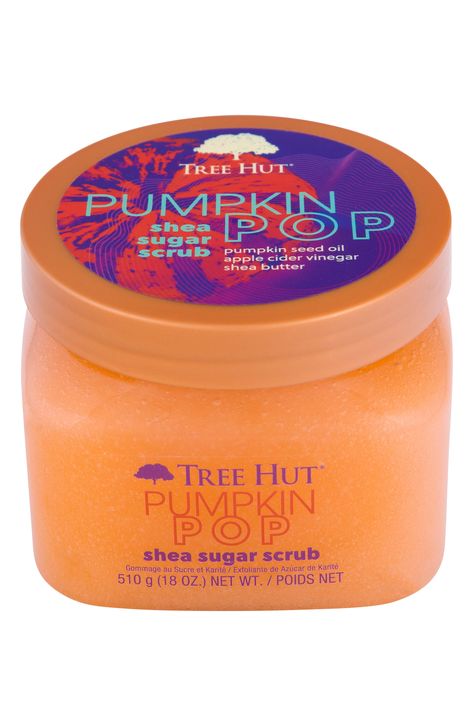 What it is: A sugar scrub that will boost your shower routine and scrub away the day to reveal soft, glowing skin with the scent of Pumpkin Pop.What it does: The scrub is made with sugar, shea butter, pumpkin seed oil and apple cider vinegar to leave skin feeling nourished and smelling amazing.How to use: Apply a generous amount to damp or dry skin. Buff in circular motions for even coverage and effective exfoliation. Rinse well. Paraben-free; sulfate-free Fall Tree Hut Scrub, Treehut Body Scrub, Aka Christmas, Fall Skincare, Shea Sugar Scrub, Boo Baskets, Autumn Skincare, Bday List, Pumpkin Scent