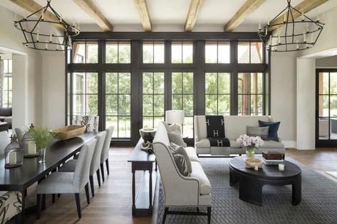 English Tudor style home in Minnesota with a stunning modern twist Windows With Black Trim, Dark Window Trim, Window Trim Interior, Black Interior Windows, Modern English Tudor, English Tudor Homes, Windows Interior, Dark Window, Tudor Style Homes