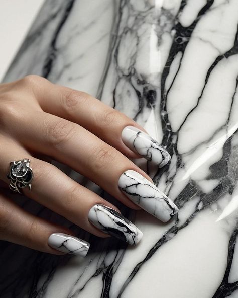 Keeping it classy and chic with this white ombre nail set! Perfect for the office and beyond, these nails blend professionalism with a touch of elegance. ✨💼💅 #nails #nailsinspiration #art #nailsart #backtoschool #fyp #explore #ınstagood #photooftheday White Nails With Marble Design, Gray Marble Nails, White Marble Nails, Elegance Nails, Black Marble Nails, Everyday Glam, Ombre Nail, Nail Time, White Ombre