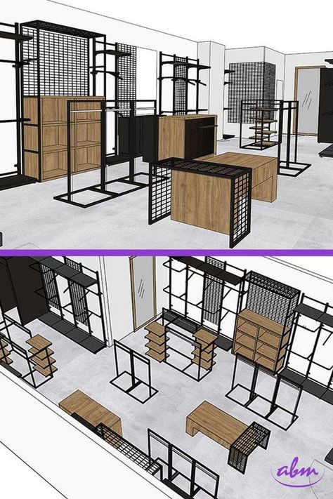 DESAIN INTERIOR DISTRO KECIL | RAJA RAK INDONESIA Industrial Shop Design Retail, Industrial Retail Design, Retail Display Design, Retail Display Ideas, Popup Display, Lingerie Store Design, Retail Store Layout, Visual Merchandising Fashion, Industrial Retail