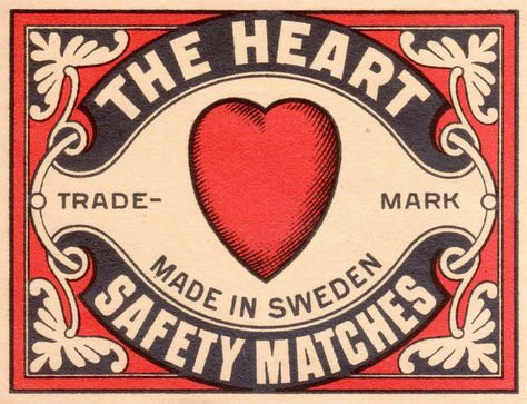 Matchbook Design, Vintage Sweden, Logos Retro, Heart Brand, Label Art, Etiquette Vintage, Matchbook Art, Matchbox Label, Miss Moss