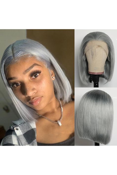 Grey Colored Straight Bob Wig Short Human Hair Wigs 180 Density Glueless 13x4 Transparent Lace Front Wigs Pre Plucked with Baby Hair Brazilian Remy Frontal Wigs for Black Women 10inches Bob Wig, Silver Bob Wig, White Bob Wig, Grey Bob Lace Front Wig, Sliver Gray Lace Wig, Straight Bob Wig, Grey Bob, Wig Short, Bob Lace Front Wigs