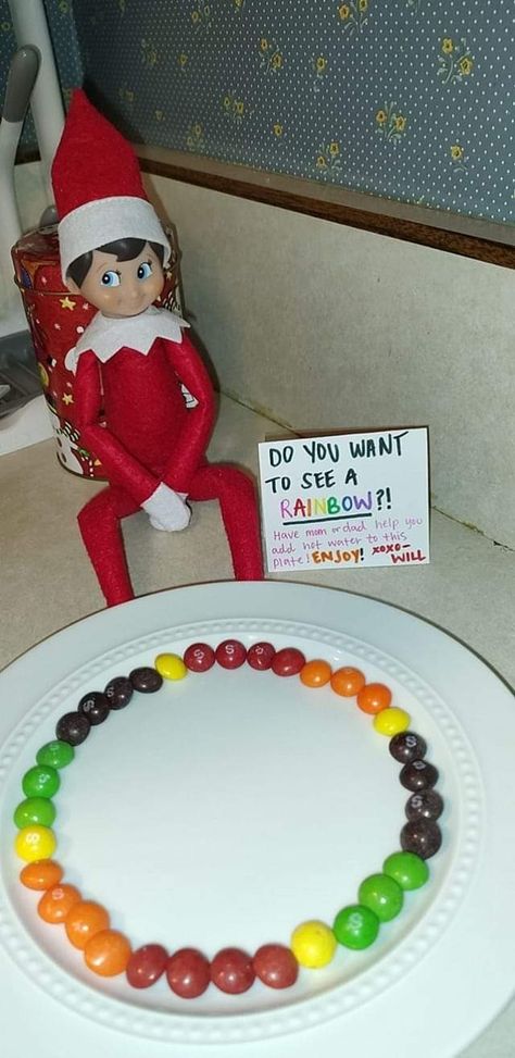 Elf On The Shelf Skittles, Rainbow Skittles, Elf Ideas Easy, Xmas Elf, Elf Ideas, On The Shelf, Elf On The Shelf, Elf, Ootd