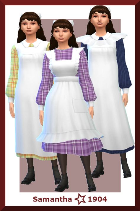 Samantha's Play Pinafore Conversion - BGC | Historical Fiction Sims on Patreon Poor Clothes, Medieval Outfit, Sims 4 Decades Challenge, Pioneer Dress, Edwardian Hairstyles, Sims Packs, Trial And Error, Sims Hair, Maid Outfit