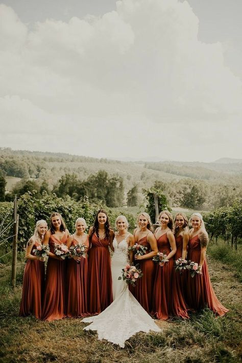 Sep 20, 2020 - This Pin was discovered by Flor Valenzuela. Discover (and save!) your own Pins on Pinterest September Wedding Colors, Rust Color Dress, Rust Bridesmaid Dress, Rusting Wedding, Fall Bridesmaids, Fall Bridesmaid Dresses, Wedding Theme Colors, September Wedding, Fall Wedding Colors