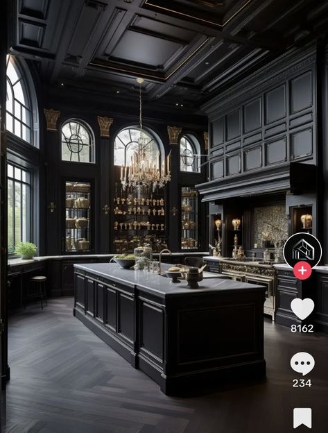 Villain House, French Castle Interior, Trolls Oc, Winter Baddie, Classical Kitchen, Game Room Ideas, Old Money House, Tomboy Femme, Black Interior Design