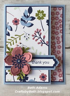 Thank You Paper Blooms Fun Fold Card Thank You Cards Handmade, Stampin Up Birthday Blooms Cards, Fun Fold Thank You Cards, Stampin Up Thank You Cards 2022, Paper Blooms Designer Series Paper, Stampin Up Painted Blooms Dsp, Designer Paper Cards, Fancy Fold Card Tutorials, Card Making Templates