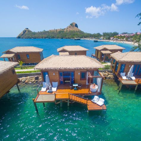 Ever dreamed of staying in an overwater bungalow? Overwater bungalows in the Caribbean are finally here! Sandals St Lucian Grande overwater bungalows Over The Water Bungalow, Sandals St Lucia, Honeymoon Usa, Bungalow Ideas, Plan A Vacation, Water Bungalow, Honeymoon Cruise, Travel Free, Family Road Trip