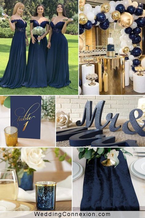 Blue Gold Wedding Theme, Himym Wedding, Blue And Gold Wedding Theme, Blue Brown Wedding, Gold Wedding Decorations Receptions, Navy Blue Gold Wedding, Trendy Wedding Colors, Brown Wedding Themes, Navy Blue Wedding Theme