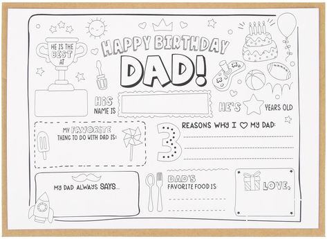 PRICES MAY VARY. “All About My Dad Birthday” Fill in the Blanks Coloring Card: Is it difficult for you to prepare a Dad’s Birthday surprise from young son or daughter? Buy this fill in the blanks card for your kids to complete for Dad’s Birthday! Write all about Dad, then color the card and give it to him on Dad’s Birthday! He’ll be sure to save it for years to come. Perfect craft gift from kids for Father’s Birthday: You will receive a card without any color, in which kid can fill colors to giv Fathers Day Drawing For Kids, Fathers Day Questions For Kids, Fathers Day Templates Free Printable, Fill In Template, Dad Coloring Page, Happy Birthday Grandpa, Sound Activities, Dad Printable, Grandfather Birthday