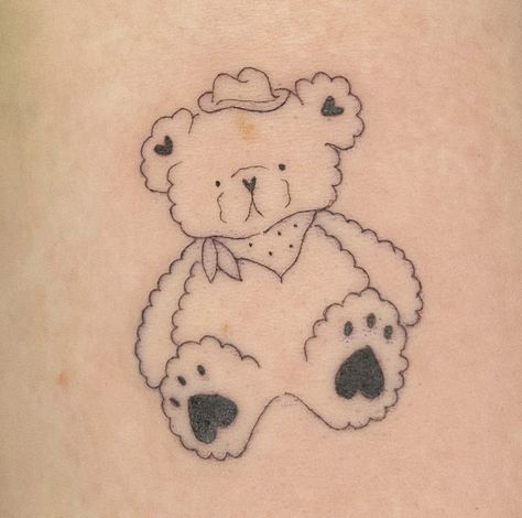 Fine Line Teddy Bear Tattoo, Childhood Teddy Bear Tattoo, Tattoo Ideas Teddy Bears, Small Tattoos Teddy Bear, Dainty Teddy Bear Tattoo, Teddy Bear Tattoo, Landscape Tattoo, I Tattoo, Collage Art