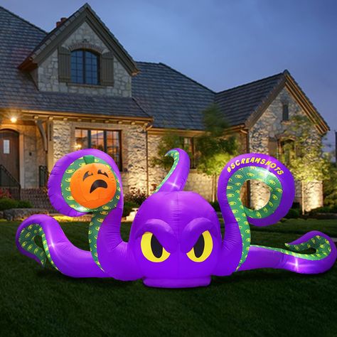 PRICES MAY VARY. 🎃👻【High-Quality Design】: The size of this inflatable octopus is 146*74*67 inches(L*W*H), made of waterproof polyester, can be used in the drizzle, but is not recommended for heavy rain. Also, built-in durable zipper, don’t worry about air leakage. The most popular decoration for Halloween Day and Night. 🎃👻【Unique Design】: This inflatable octopus , built-in a blower and LED lights, lighted up at night, which created a holiday party horrible atmosphere. 🎃👻【Bright LED Light】: Pirate Halloween Decorations, Halloween Blow Ups, Octopus Decor, Giant Octopus, Decoration For Halloween, Carnival Decorations, Pirate Halloween, Halloween Tattoo, Halloween Inflatables