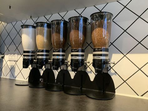 No more jars of sugar with coffe chunks in them, no more torn sachets of sugar scattered aroung. All you need is IDM dispensers and a stirer and your coffee corner can look like this! The dispensers are great for ground coffee, instant coffee, swertener, creamer, coco powder, cinamon, white sugar, brown sugar and many more. Contact us now to get yours! Sugar Dispensers, Coffee Sachets, Coffee Dispenser, Coffee Jars, Retail Merchandising, Car Filter, Coffee Corner, Filter Coffee, Ground Coffee