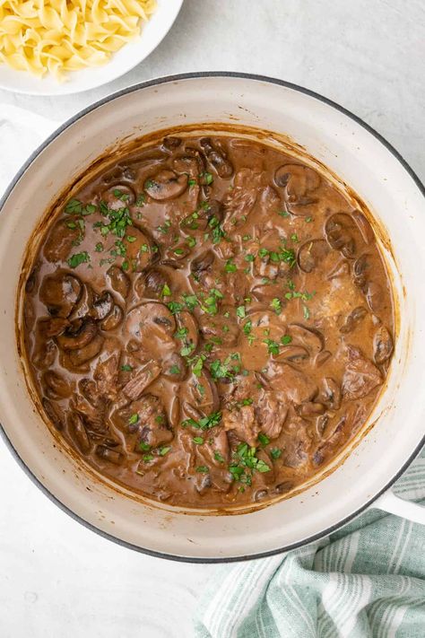 Beef Stroganoff With Yogurt, Beef Stroganoff In Dutch Oven, Oven Beef Stroganoff, Chuck Roast Stroganoff, Beef Stroganoff With Chuck Roast, Dutch Oven Beef And Noodles, Dutch Oven Stroganoff, Chuck Roast Beef Stroganoff, Dutch Oven Beef Stroganoff