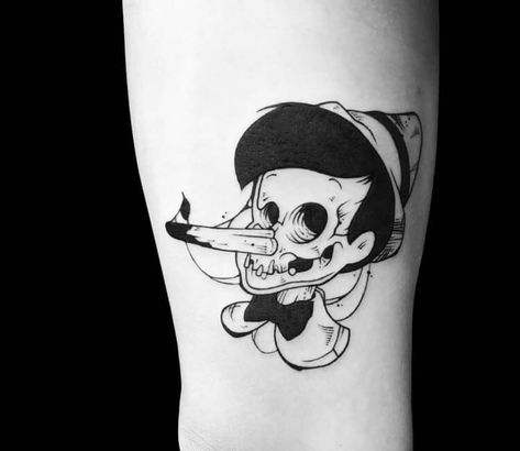 Pinocchio Tattoo Ideas, Pinocchio Tattoo, Pinhead Traditional Tattoo, Figaro Disney Tattoo, Tony Polito Flash Tattoo, Pinocchio Drawing, Elvis Tattoo, P Tattoo, Rockabilly Art