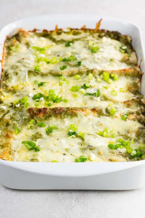 Chicken and Black Bean Enchiladas - Umami Girl Chicken Enchiladas Recipes, Chicken And Black Bean Enchiladas, Enchiladas With Green Sauce, Enchiladas Recipes, Chicken Black Bean, Zucchini Enchiladas, Green Chili Sauce, Black Bean Enchiladas, Bean Enchiladas