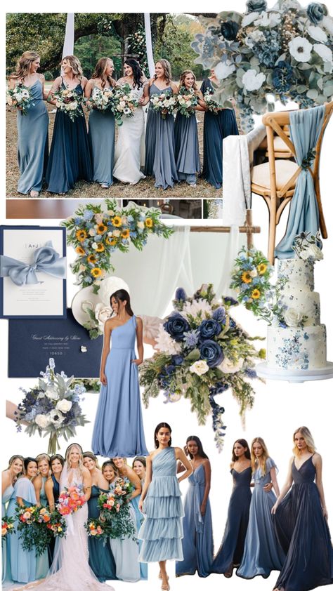 Twilight Blue Wedding Color Palettes, Blue Wedding Party Attire Color Schemes, Wedding Party Attire Color Schemes, Blue Wedding Party Attire, Blue Theme Wedding, Blue Wedding Party, Wedding Party Attire, Wedding Colour, Party Attire