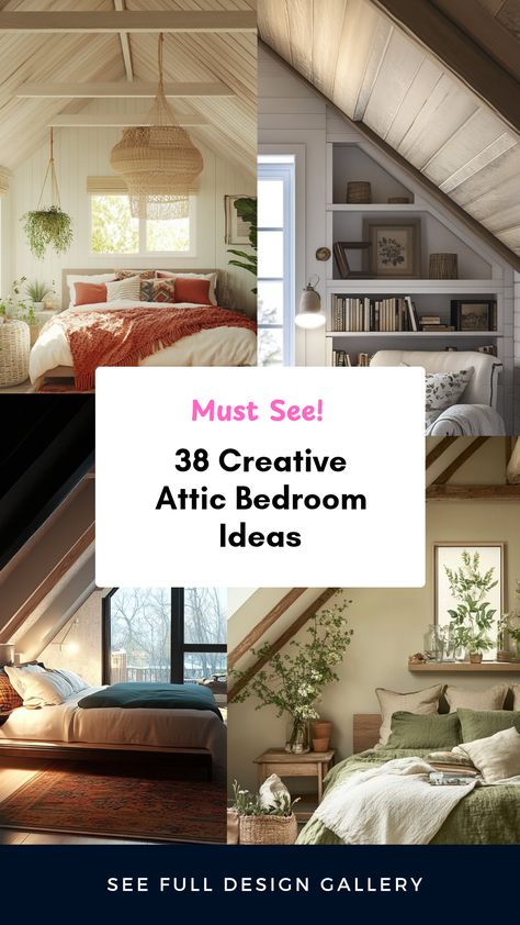 Transform that unused attic space into a cozy bedroom with these 38 creative attic bedroom ideas. From clever storage solutions to trendy décor, discover how to turn your attic into a unique sleeping area. Ideal for guests, a home office, or your personal retreat, this guide offers diverse styles to fit any taste, whether you prefer minimalist designs or rustic charm. Bring in creativity by adding touches like skylights or perfect seating areas. Embrace the charm of your attic with these one-of-a-kind design inspirations that maximize space beautifully. Bohemian Attic Bedroom, Bedroom Ideas Angled Ceilings, Attic Bedroom Ideas Angled Ceilings, Attic Bedroom Ideas, Rustic Style Bedroom, Attic Room Ideas, Green Headboard, Attic Bedroom Designs, Personal Retreat